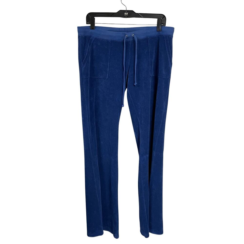Y2K Juicy Couture Pull On Tie Waist Velour Lounge Pant Navy Blue Womens Large